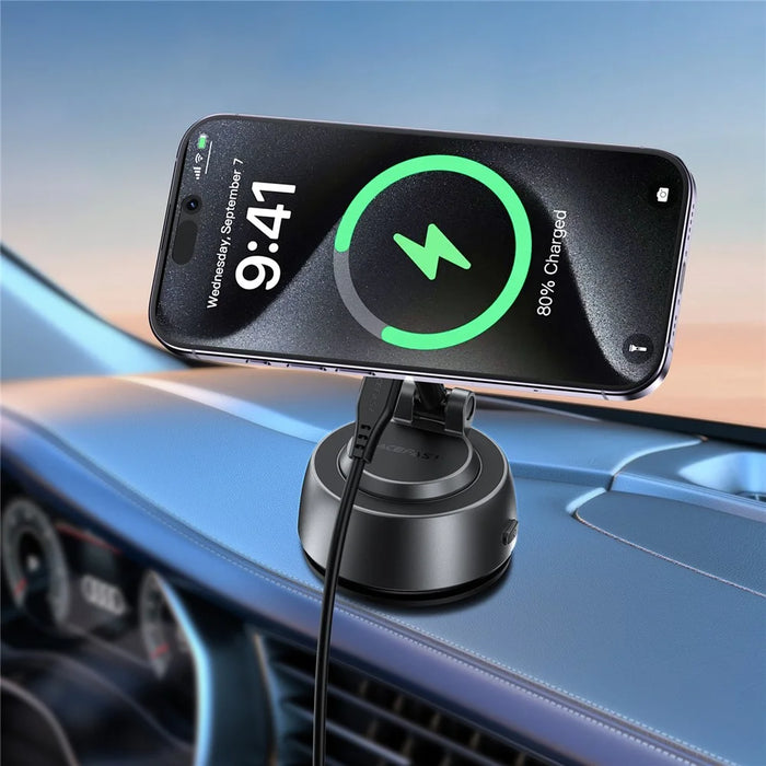 ACEFAST E53 Magnetic Wireless Car Charger 15W Electric Suction Cup Dashboard Mount - Metal Grey - 7