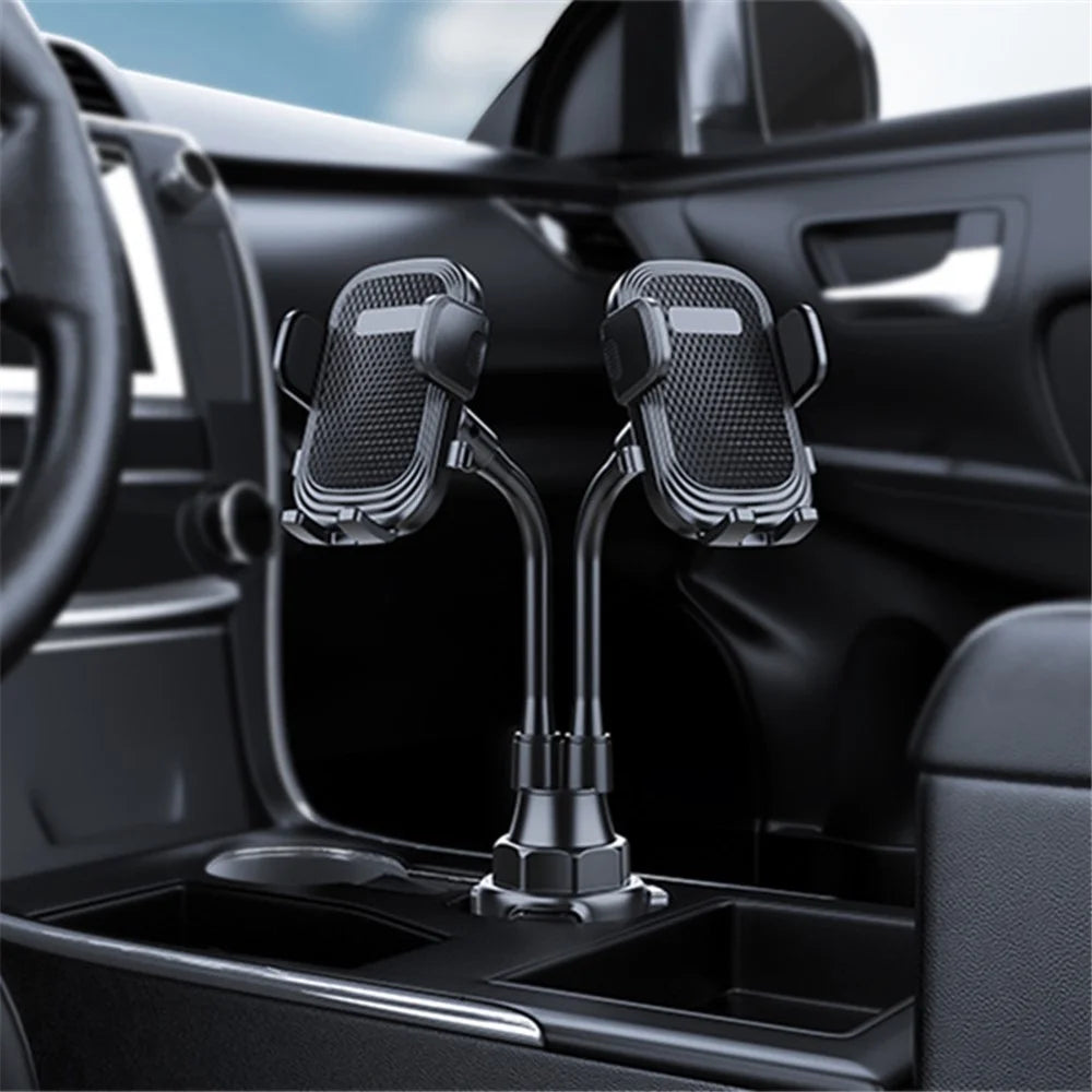 Universal Dual Head Flexible Rod Car Cup Holder Mobile Phone Stand 360 Degrees Rotating Bracket - 2