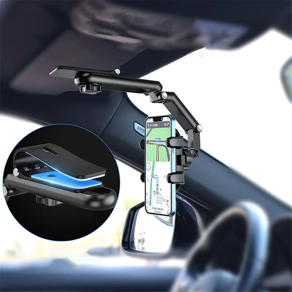 Car Sun Visor Rearview Mirror Mount Phone Holder Angle Adjustable Rotatable Car Cellphone Bracket - 2