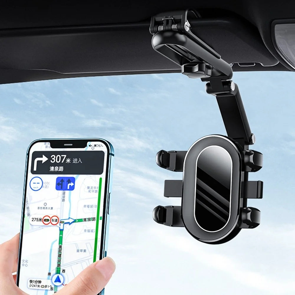 Car Sun Visor Rearview Mirror Mount Phone Holder Angle Adjustable Rotatable Car Cellphone Bracket - 3