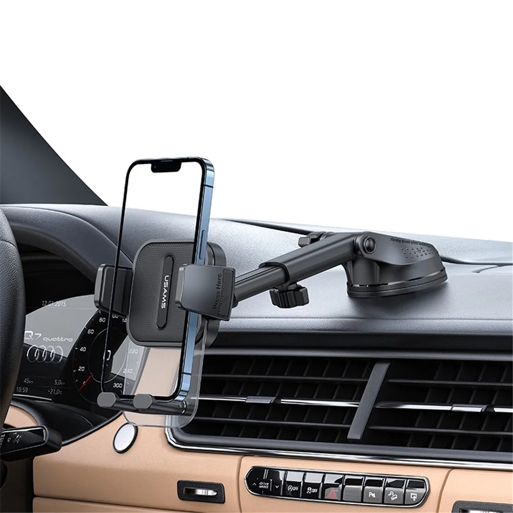 USAMS US-ZJ072 Car Dashboard Windshield Telescopic Arm Transparent Design Phone Holder Suction Cup Bracket - 2