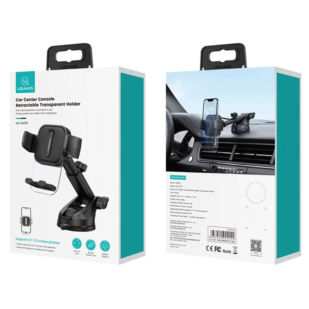 USAMS US-ZJ072 Car Dashboard Windshield Telescopic Arm Transparent Design Phone Holder Suction Cup Bracket - 6