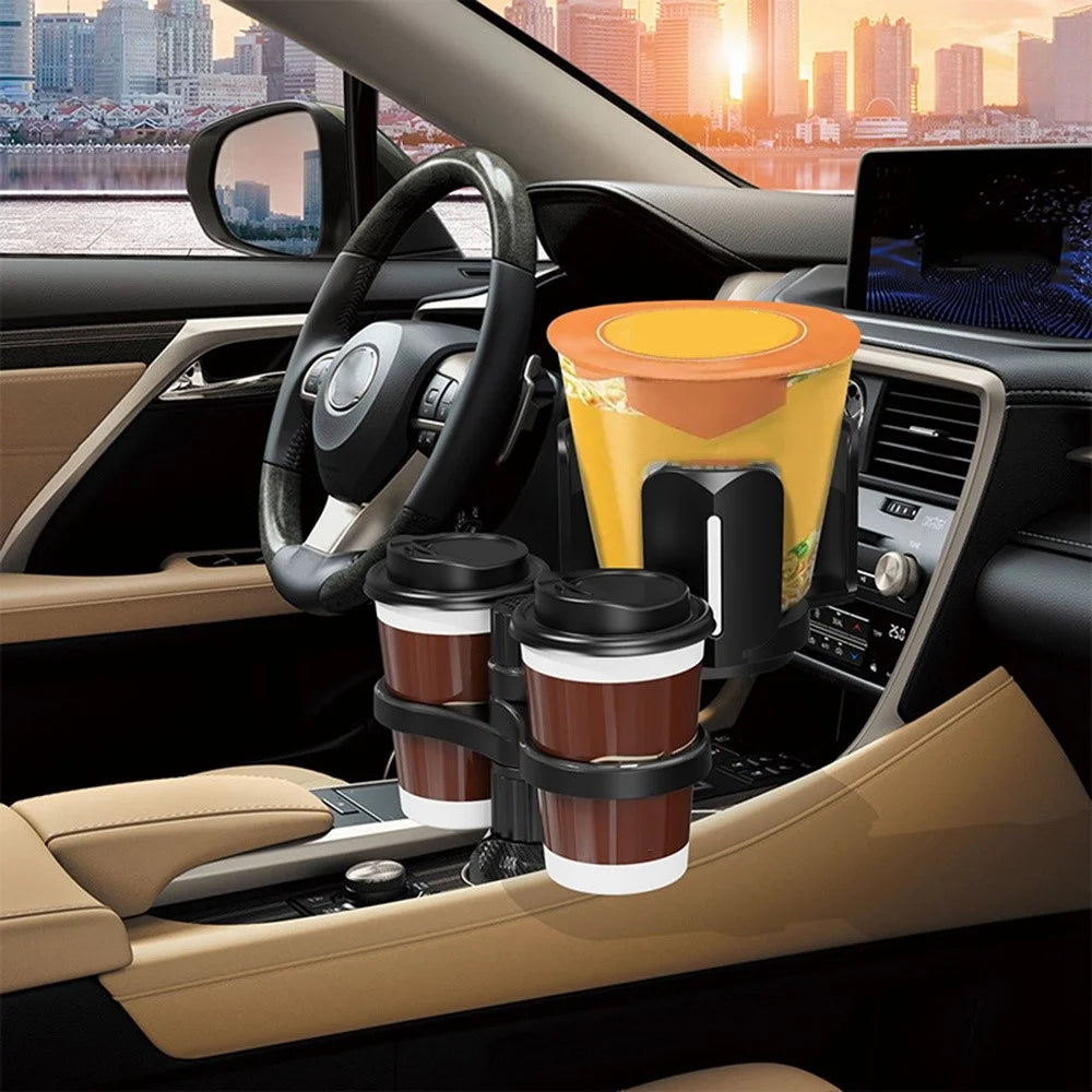 Multifunctional Car Cup Holder Expander Adapter Adjustable Organizer for Snack Bottles Coffee Cups Drinks - Black - 2