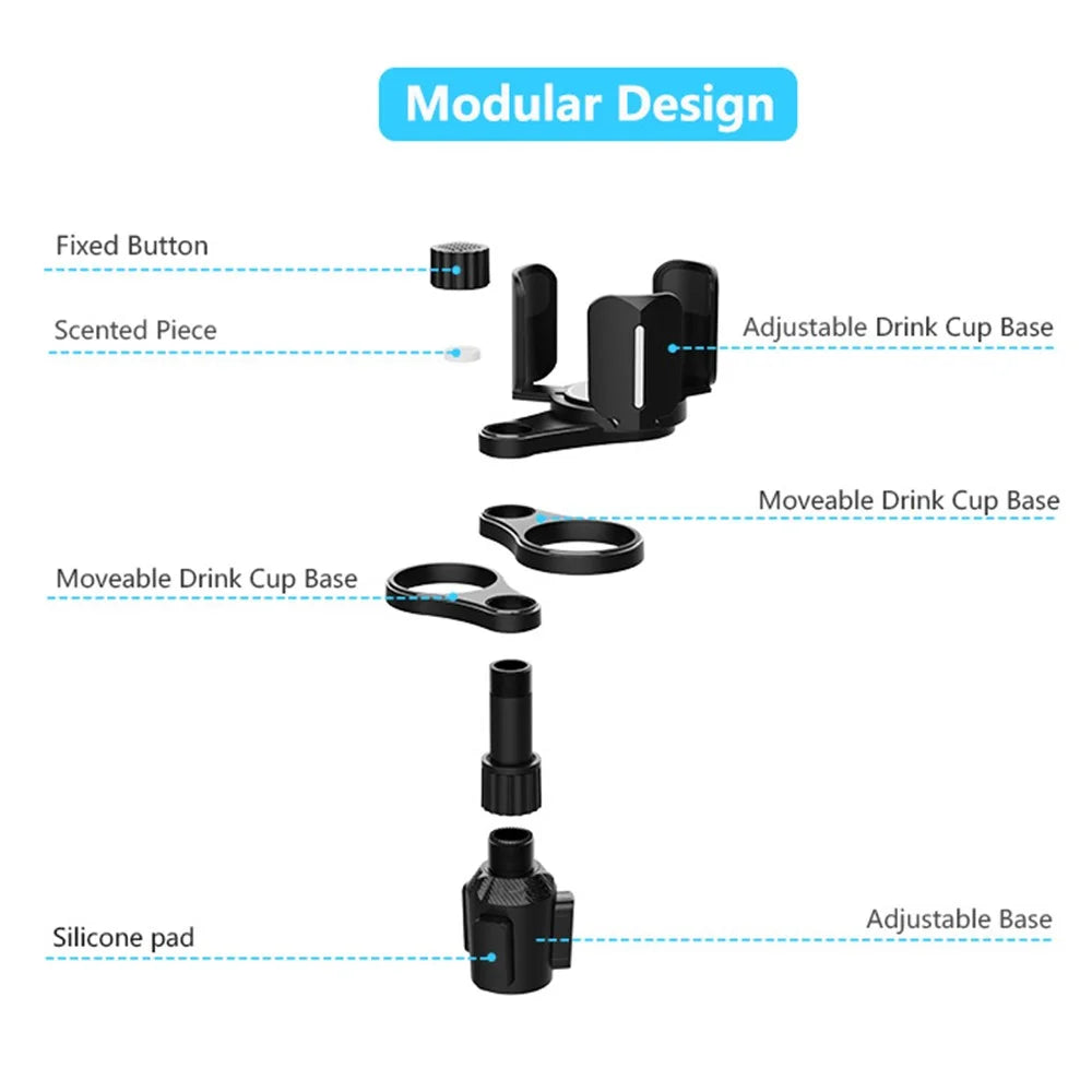Multifunctional Car Cup Holder Expander Adapter Adjustable Organizer for Snack Bottles Coffee Cups Drinks - Black - 6