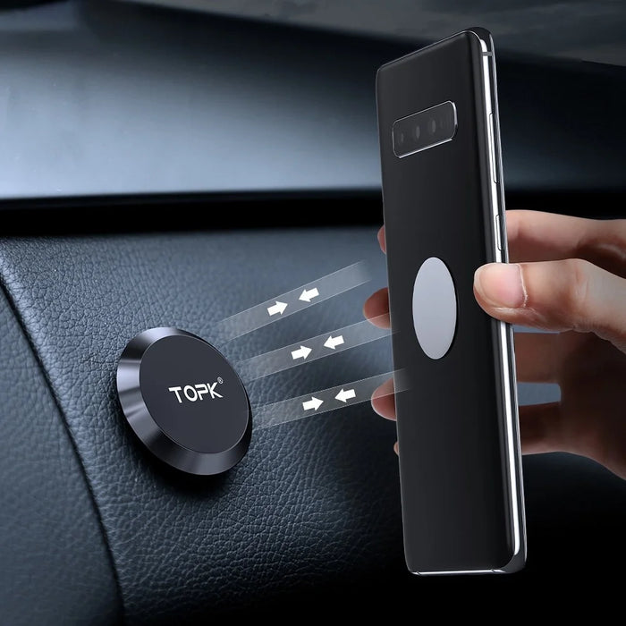 TOPK D21 Magnetic Car Dashboard Phone Holder Round Aluminum Alloy Cellphone Mount Stand - 2