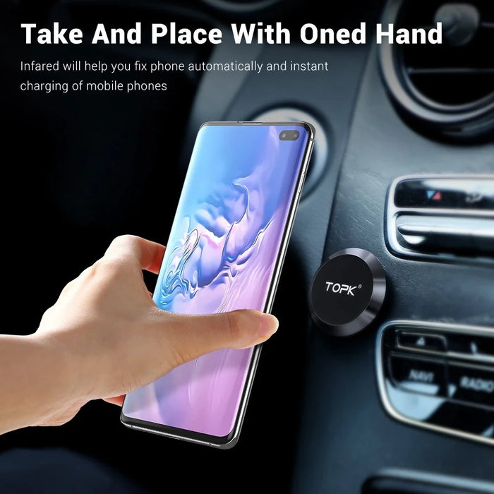 TOPK D21 Magnetic Car Dashboard Phone Holder Round Aluminum Alloy Cellphone Mount Stand - 3