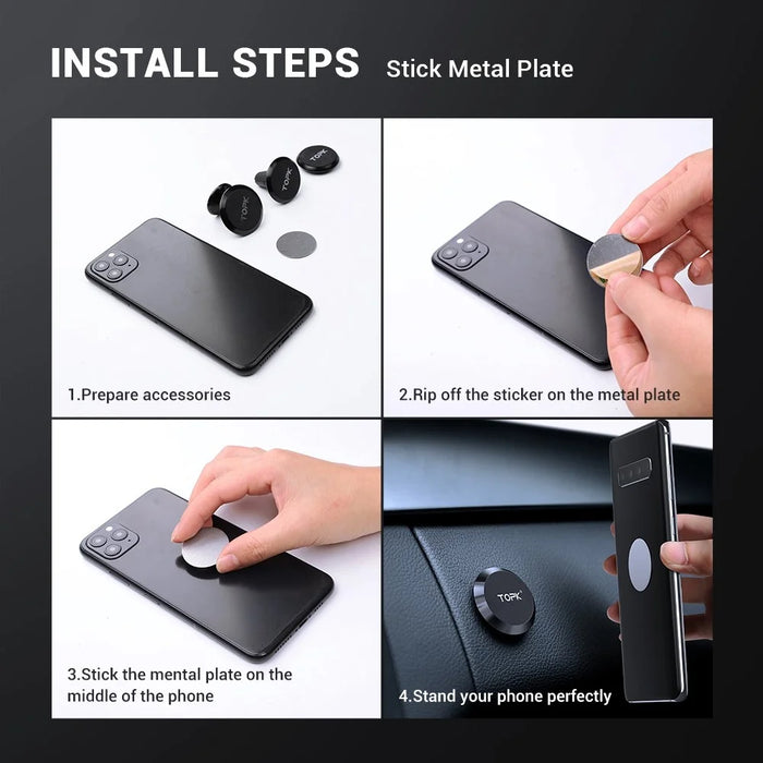 TOPK D21 Magnetic Car Dashboard Phone Holder Round Aluminum Alloy Cellphone Mount Stand - 7