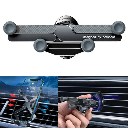 OATSBASF x03 Mini Folding Aluminum Alloy Car Phone Holder Automatic Locking Gravity Phone Bracket - Air Vent Mount / Black - 1