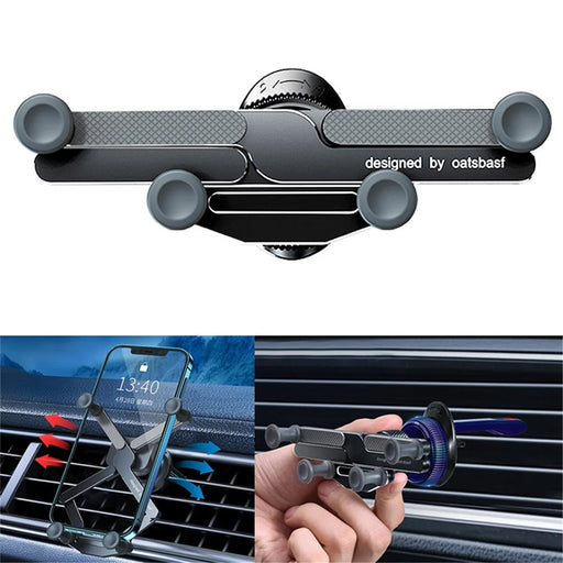 OATSBASF x03 Mini Folding Aluminum Alloy Car Phone Holder Automatic Locking Gravity Phone Bracket - Air Vent Mount / Black - 1