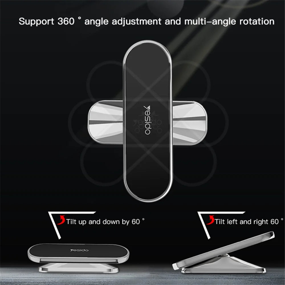 YESIDO C82 Magnetic Car Phone Holder Stand 360 Degrees Rotating Zinc Alloy Cellphone Bracket - Dark Grey - 5