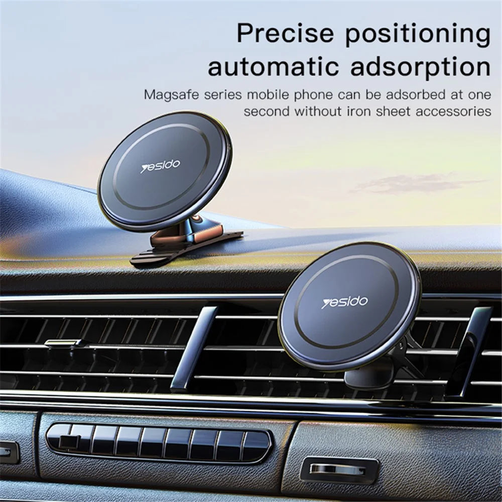 YESIDO C126 For iPhone 12 / 13 / 14 Zinc Alloy Car Magnetic Phone Holder 720 Degree Rotation Adhesive Bracket - 2