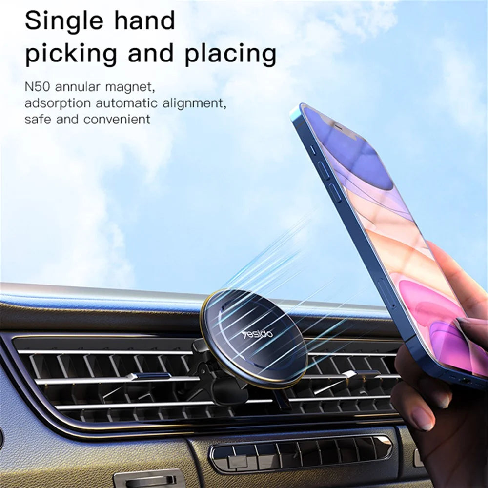 YESIDO C126 For iPhone 12 / 13 / 14 Zinc Alloy Car Magnetic Phone Holder 720 Degree Rotation Adhesive Bracket - 3