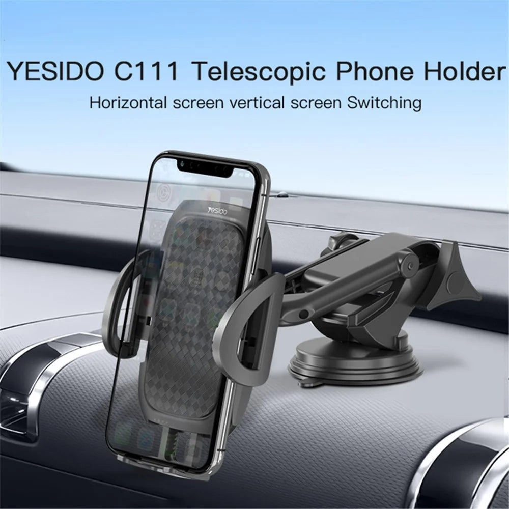 YESIDO C111 Telescopic Phone Holder Car Windshield Mount Cellphone Bracket with Suction Cup Base - 2
