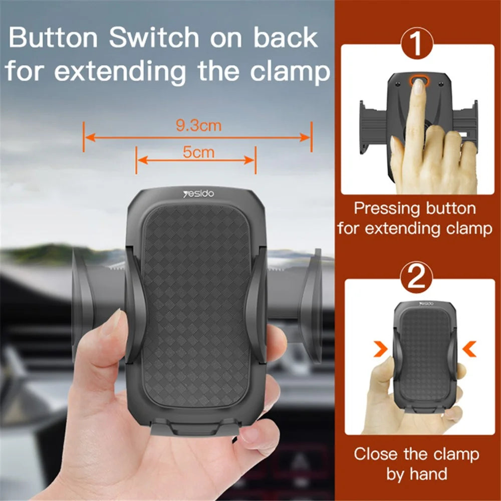 YESIDO C111 Telescopic Phone Holder Car Windshield Mount Cellphone Bracket with Suction Cup Base - 4