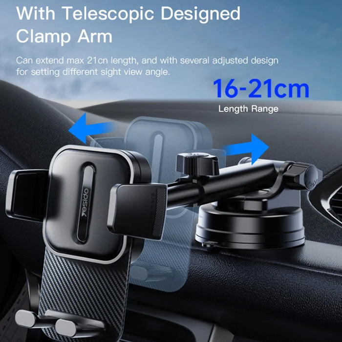 YESIDO C174 Car Dashboard Windshield Telescopic Arm Phone Holder ABS Rotatable Suction Cup Bracket - 2