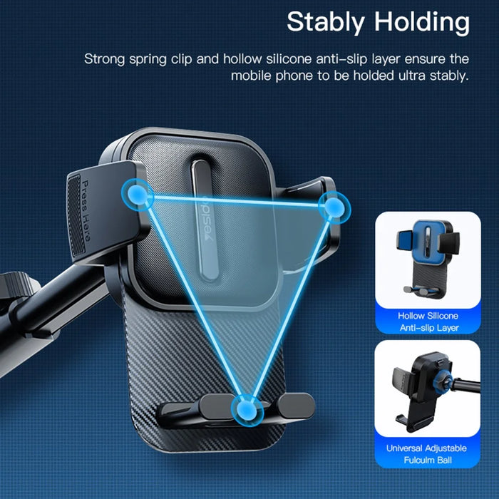 YESIDO C174 Car Dashboard Windshield Telescopic Arm Phone Holder ABS Rotatable Suction Cup Bracket - 4