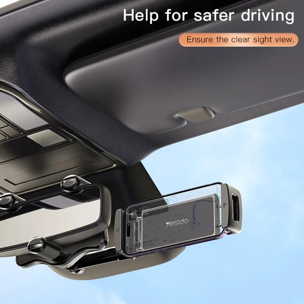 YESIDO C196 Car Rearview Mirror Phone Holder 360 Degrees Rotating ABS Cellphone Bracket - 5