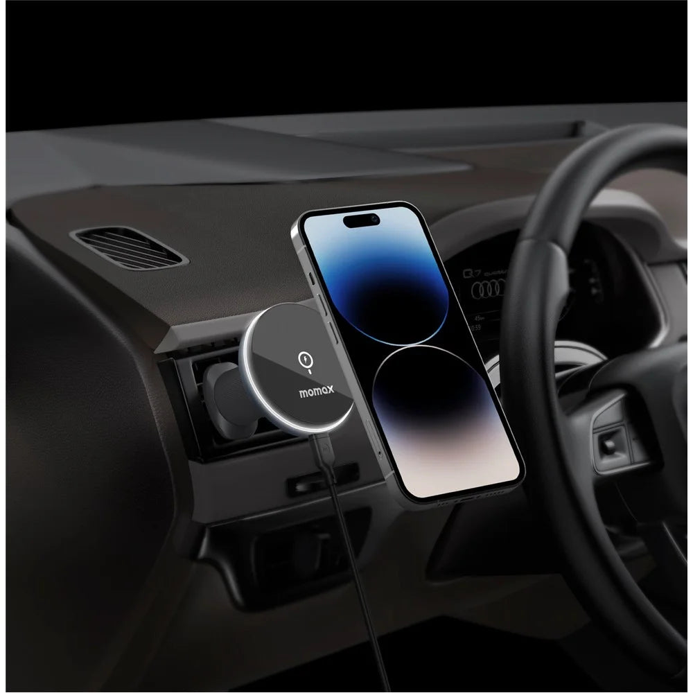 MOMAX Q.MAG MOUNT 5 CM25A Magnetic Wireless Car Charger Mount Air Vent Phone Charger Holder (15W Dark Grey) - 7