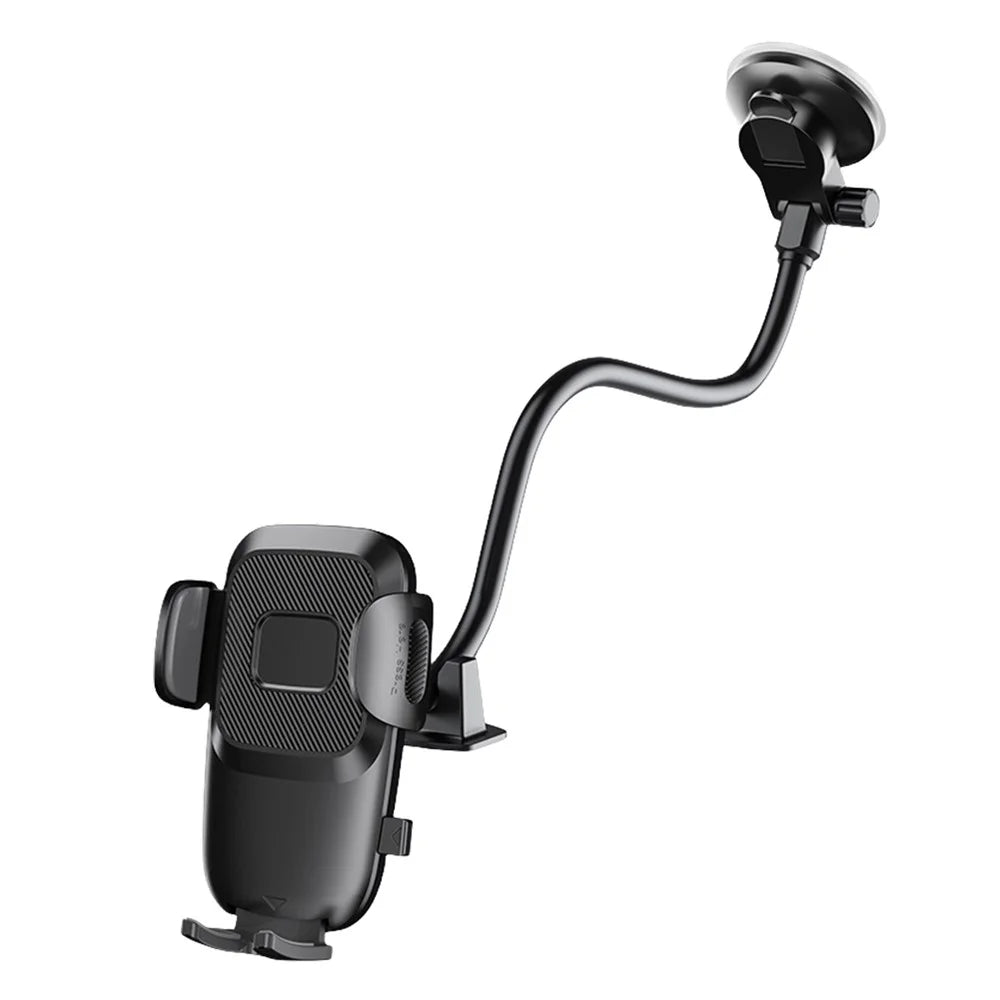X034 Gen. 9th Multi-Function Suction Cup Car Phone Mount Windshield Flexible Extended Car Phone Clip Holder for Universal Truck Bus - Black - 1