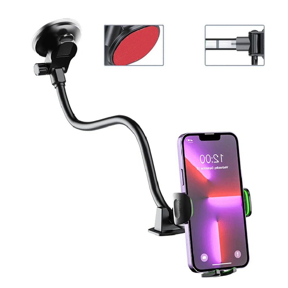 X034 Gen. 9th Multi-Function Suction Cup Car Phone Mount Windshield Flexible Extended Car Phone Clip Holder for Universal Truck Bus - Black - 2