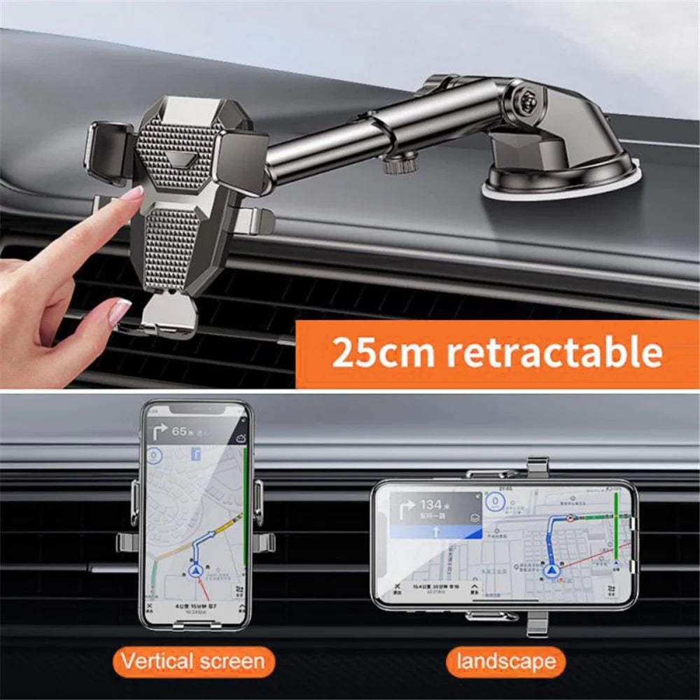 D25+105+K5 Telescopic Suction Cup Dashboard Phone Mount Air Vent Car Phone Holder Auto Locking Car Phone Clip - Black - 6