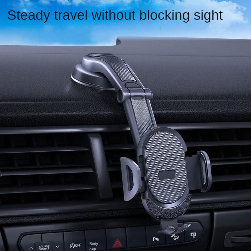 ES33 ABS+Carbon Fiber 360 Degree Rotation Suction Cup Mount Car Mobile Phone Holder Bracket - Black - 2