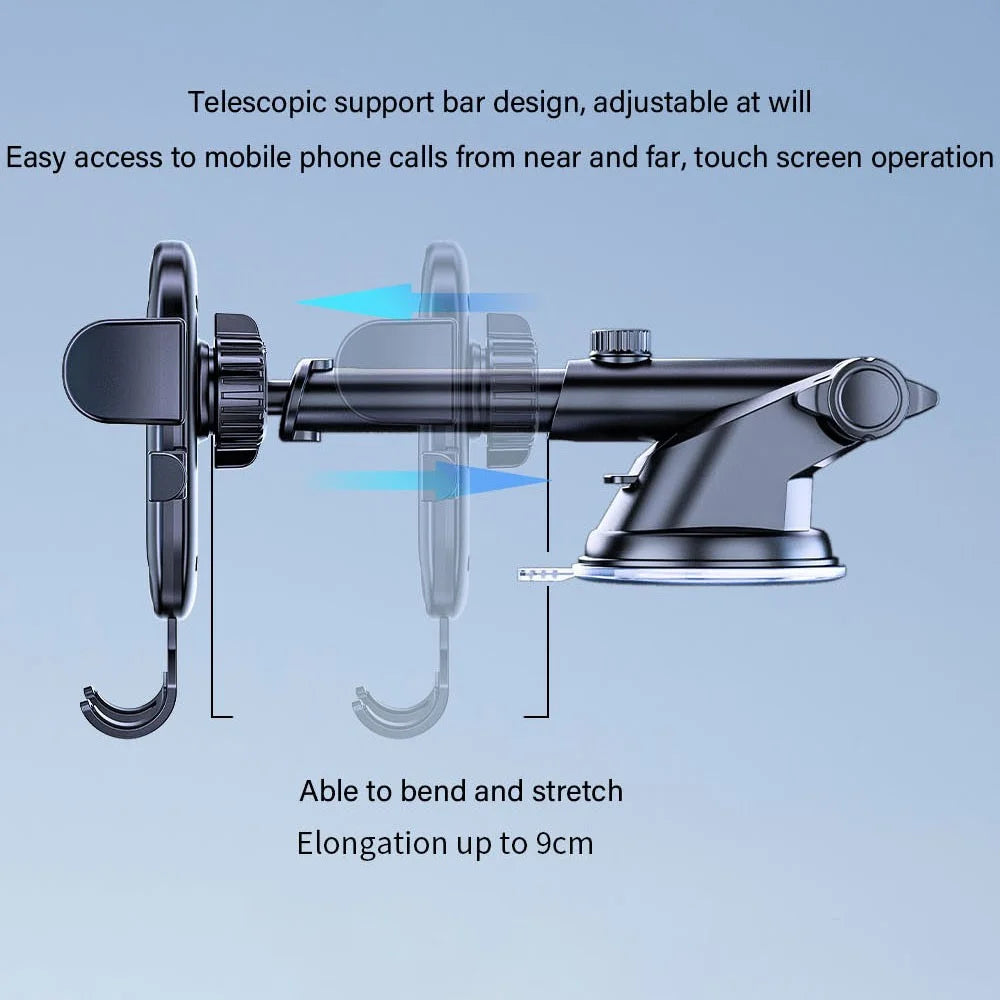 D48+105+K5 Car Dashboard Windshield Air Vents Phone Holder for iPhone 16 / 16 Plus / 16 Pro / 16 Pro Telescopic Suction Cup Car Phone Mount - 3