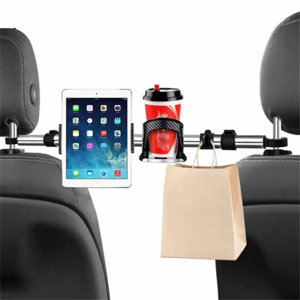 3-in-1 Car Back Seat Phone Tablet Holder Cup Holder Hanging Hook Headrest Mount Multifunction Bracket - 2