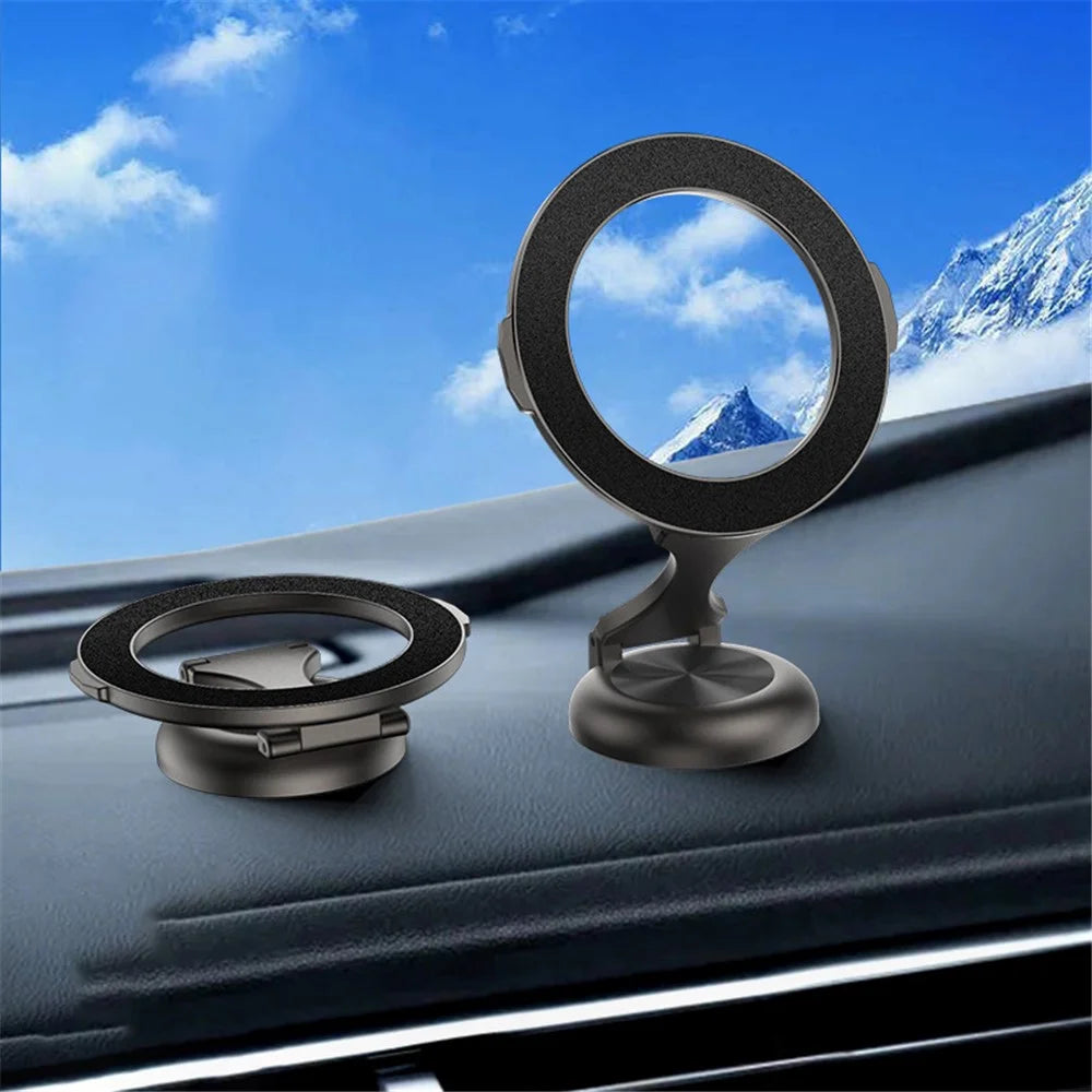 Magnetic Car Phone Holder 720 Degree Rotation Car Mount Alloy Foldable Phone Stand - Black - 2