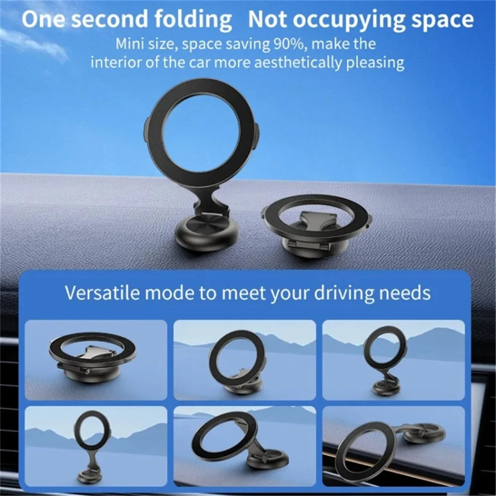 Magnetic Car Phone Holder 720 Degree Rotation Car Mount Alloy Foldable Phone Stand - Black - 3