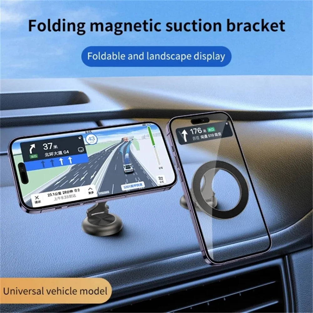 Magnetic Car Phone Holder 720 Degree Rotation Car Mount Alloy Foldable Phone Stand - Black - 7