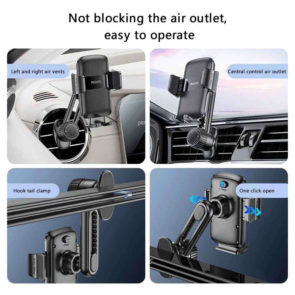YESIDO C242 Air Vent Phone Holder for iPhone 16 / 16 Plus / 16 Pro / 16 Pro Max Adjustable Car Phone Mount with Hook Clip - 4