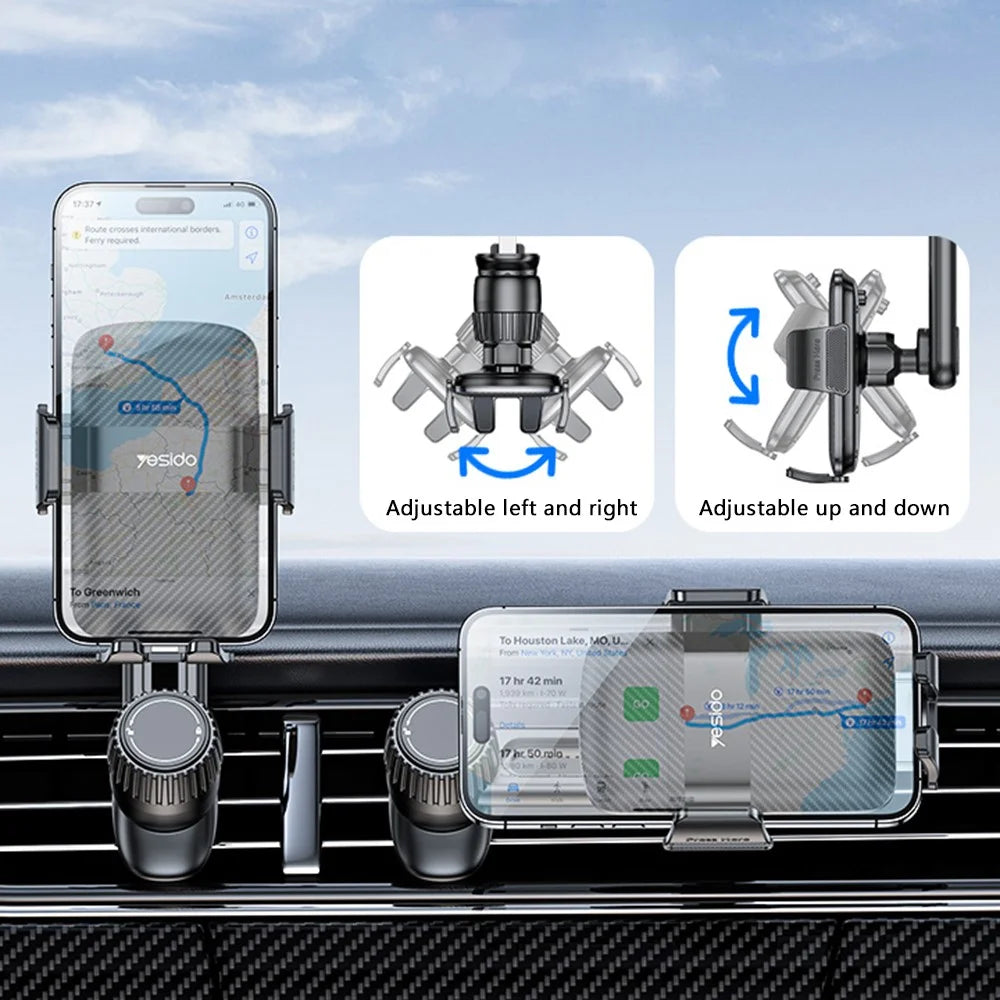 YESIDO C242 Air Vent Phone Holder for iPhone 16 / 16 Plus / 16 Pro / 16 Pro Max Adjustable Car Phone Mount with Hook Clip - 6