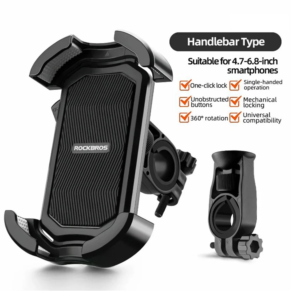 ROCKBROS HW-128 Bicycle E-Bike Phone Mount Bracket Shockproof Motorcycle Cell Phone Holder - Black / Handlebar - 2