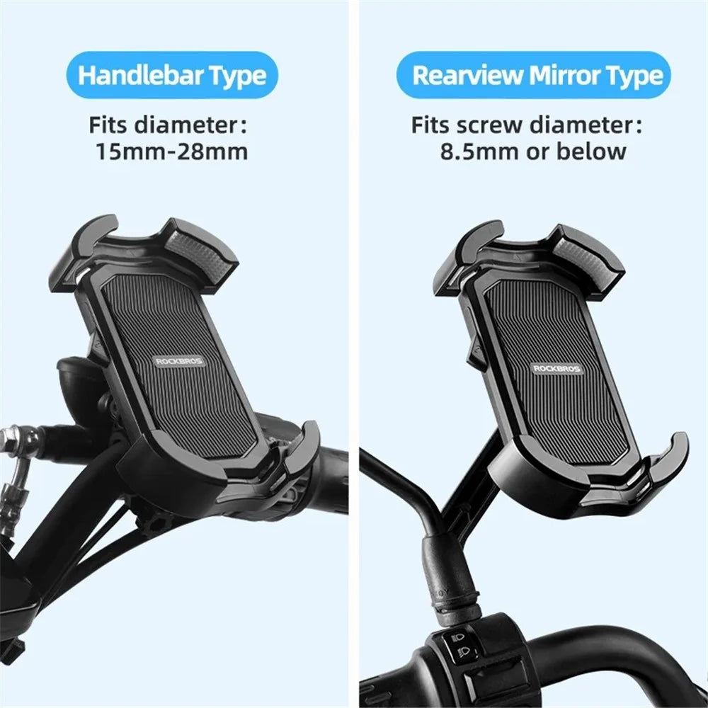 ROCKBROS HW-128 Bicycle E-Bike Phone Mount Bracket Shockproof Motorcycle Cell Phone Holder - Black / Handlebar - 3
