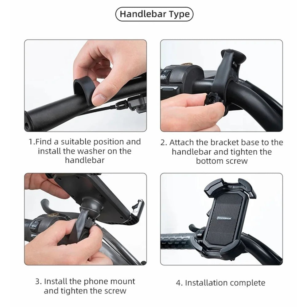 ROCKBROS HW-128 Bicycle E-Bike Phone Mount Bracket Shockproof Motorcycle Cell Phone Holder - Black / Handlebar - 7