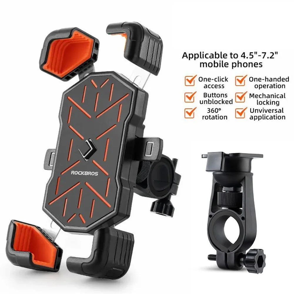 ROCKBROS HW-117 E-Bike Cell Phone Holder Motorcycle Bicycle Quick-Release Phone Bracket for 4.5"-7.2" Devices - Orange / Handlebar - 2