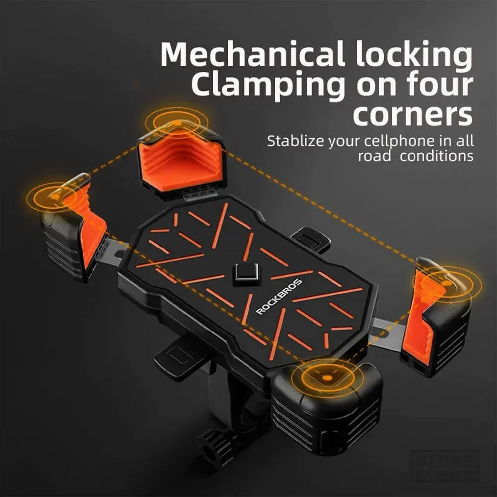 ROCKBROS HW-117 E-Bike Cell Phone Holder Motorcycle Bicycle Quick-Release Phone Bracket for 4.5"-7.2" Devices - Orange / Handlebar - 5