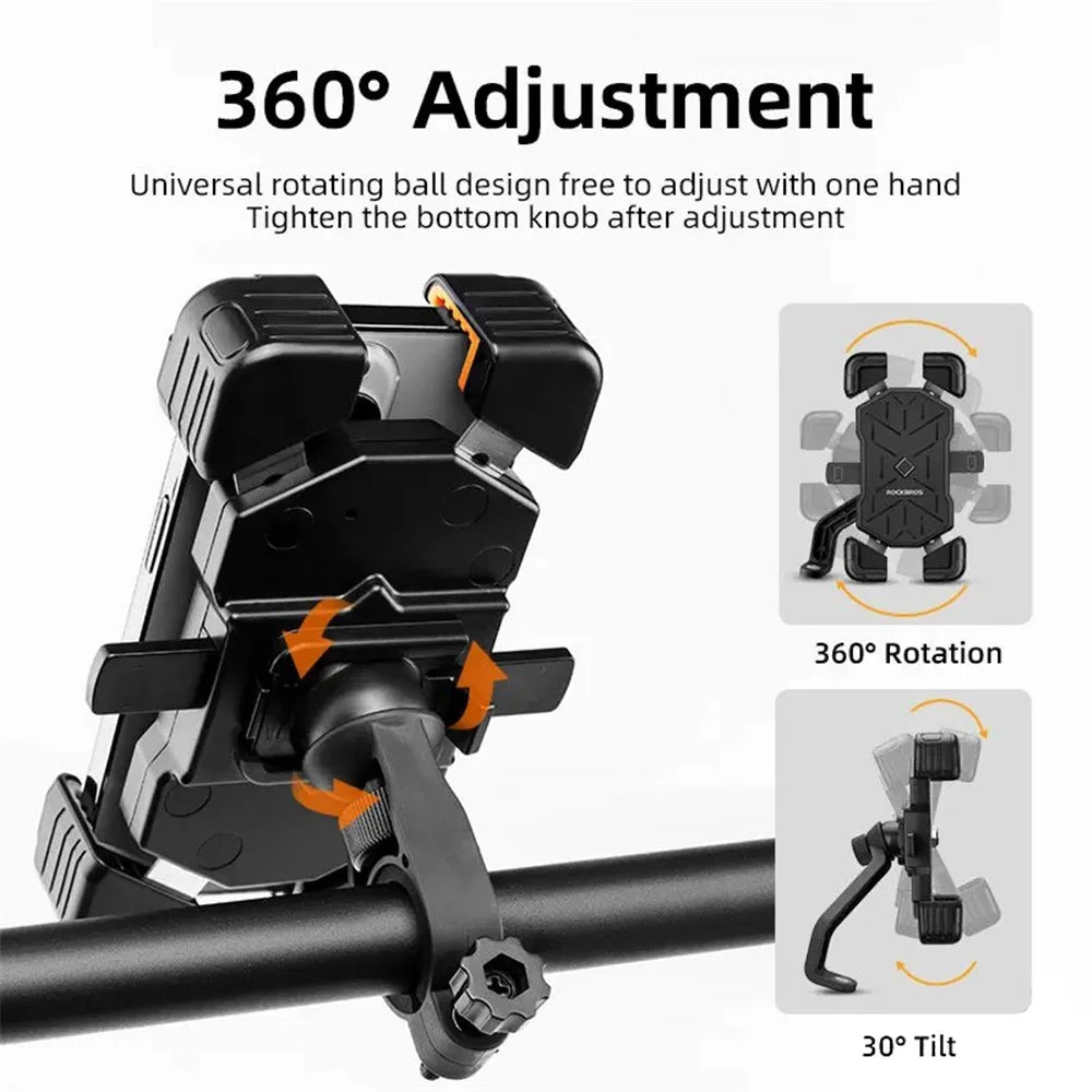 ROCKBROS HW-117 E-Bike Cell Phone Holder Motorcycle Bicycle Quick-Release Phone Bracket for 4.5"-7.2" Devices - Orange / Handlebar - 6