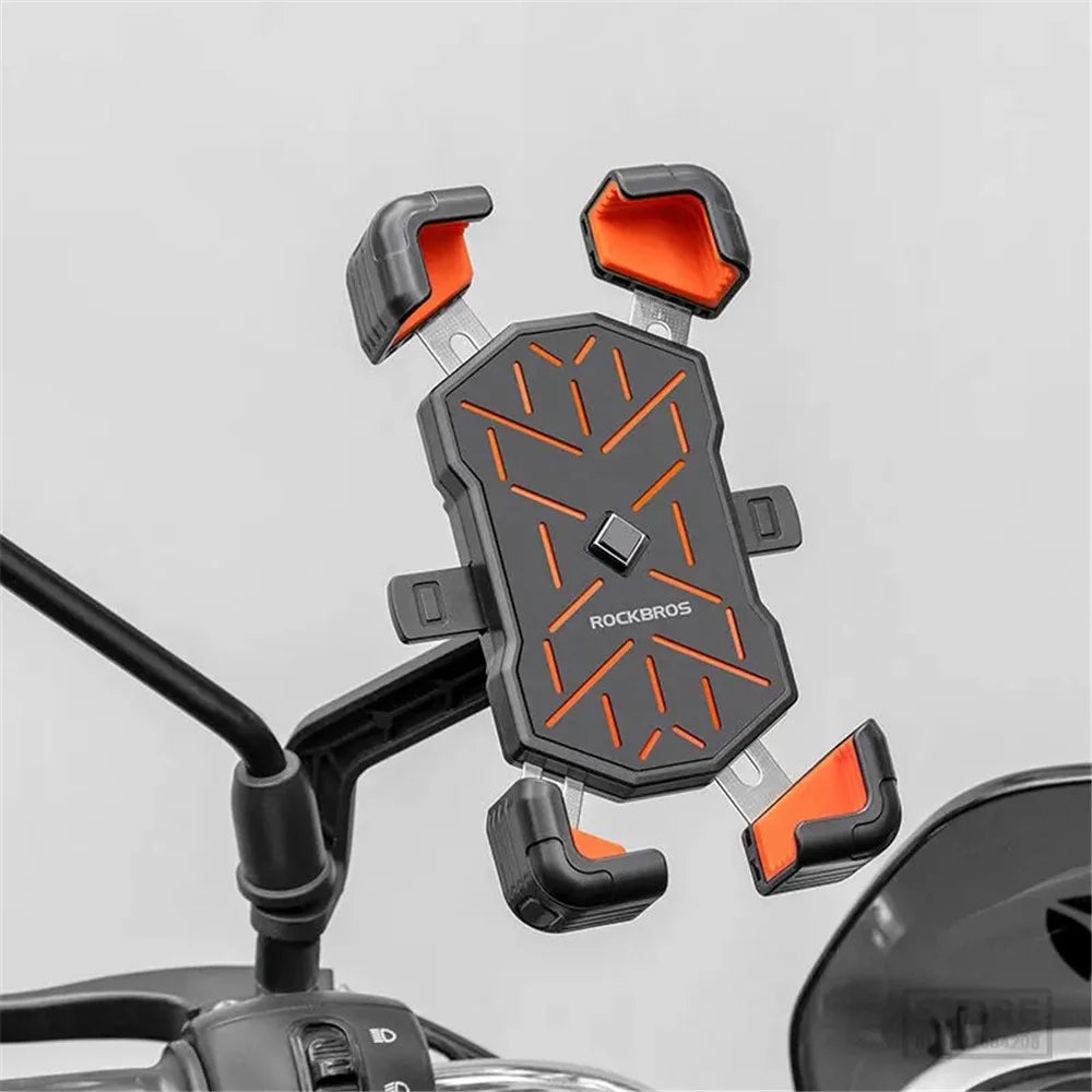 ROCKBROS HW-117 E-Bike Cell Phone Holder Motorcycle Bicycle Quick-Release Phone Bracket for 4.5"-7.2" Devices - Orange / Handlebar - 7