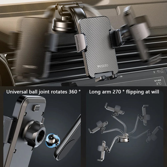 YESIDO C172 Suction Cup Multi-Function Dashboard Phone Mount Car Magnetic Phone Holder for iPhone 16 / 16 Plus / 16 Pro / 16 Pro Max - 6