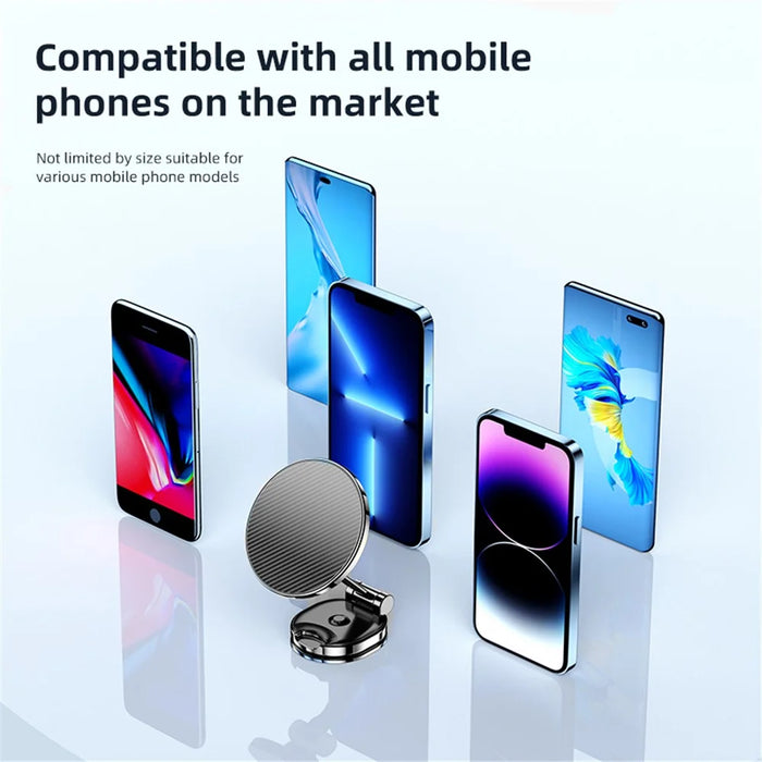 Carbon Fiber Texture Car Adhesive Base Magnetic Absorption Alloy Phone Holder Folding Bracket - Silver - 4