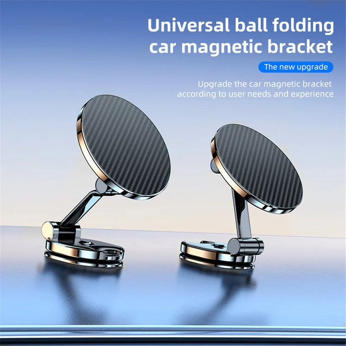 Carbon Fiber Texture Car Adhesive Base Magnetic Absorption Alloy Phone Holder Folding Bracket - Silver - 5