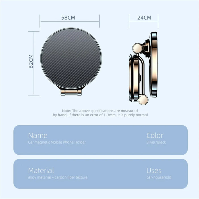 Carbon Fiber Texture Car Adhesive Base Magnetic Absorption Alloy Phone Holder Folding Bracket - Silver - 6