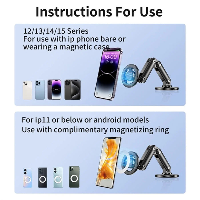 C13 Multi-Angle Adjustable Car Phone Mount Magnetic Car Phone Holder - Black - 7