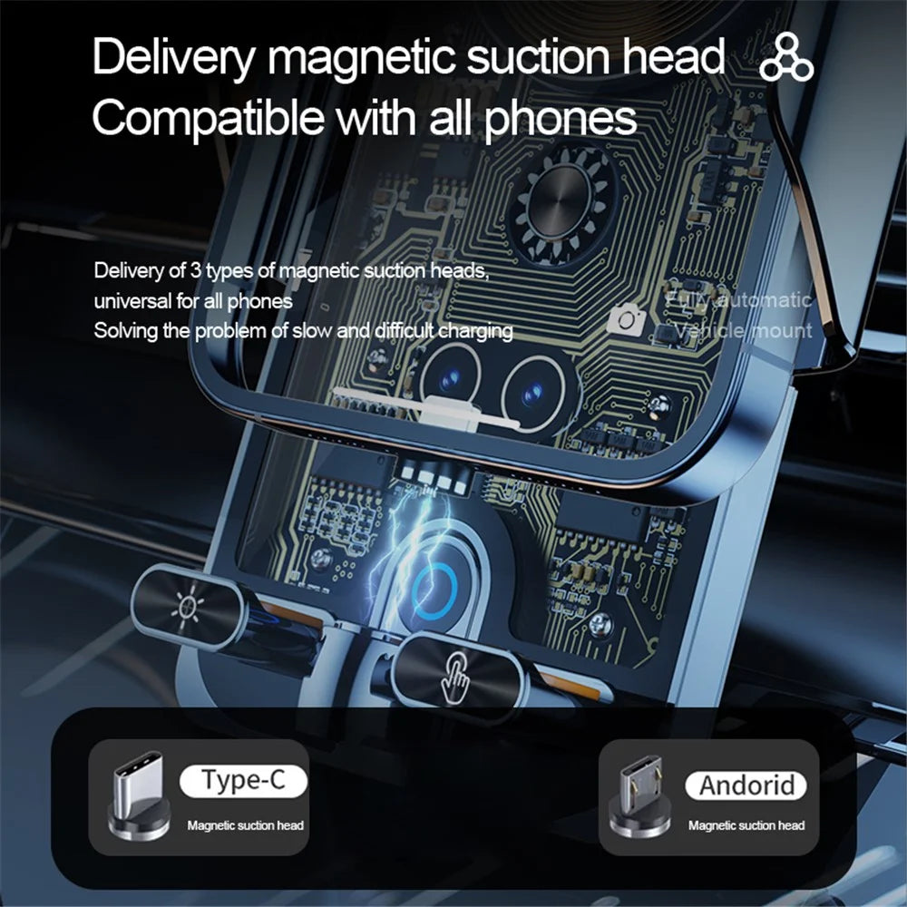 F18 Car Wireless Charger Infrared Sensor Aluminum Alloy+PC Phone Charging Bracket with 2 Magnetic Plugs - Transparent Black - 4