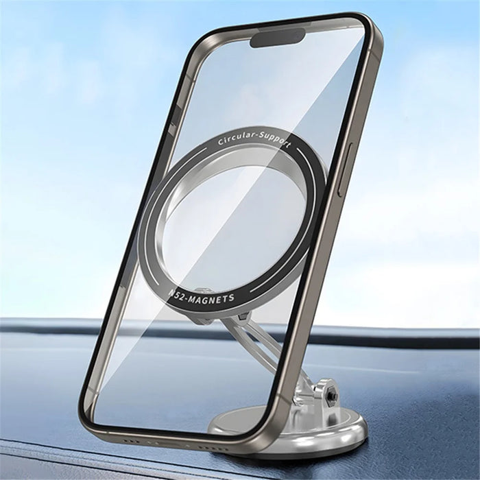 Car Mount Magnetic Phone Holder Rotary Foldable Zinc Alloy Phone Stand - Silver - 1