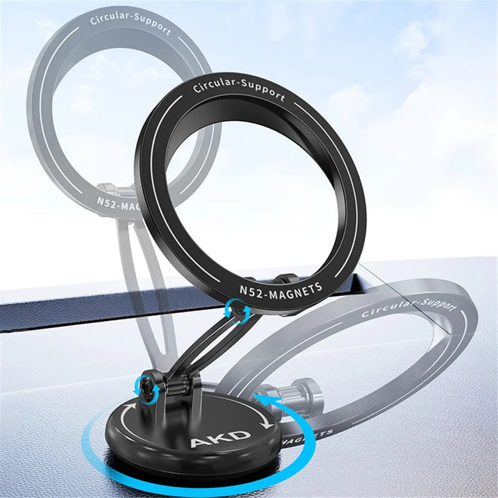Car Mount Magnetic Phone Holder Rotary Foldable Zinc Alloy Phone Stand - Silver - 2