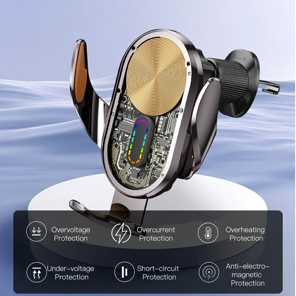 ESSAGER Music Pickup Lighting Car Phone Holder Wireless Charger with Hook+Suction Cup Bottom - 3