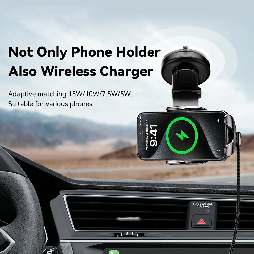 ESSAGER Music Pickup Lighting Car Phone Holder Wireless Charger with Hook+Suction Cup Bottom - 5